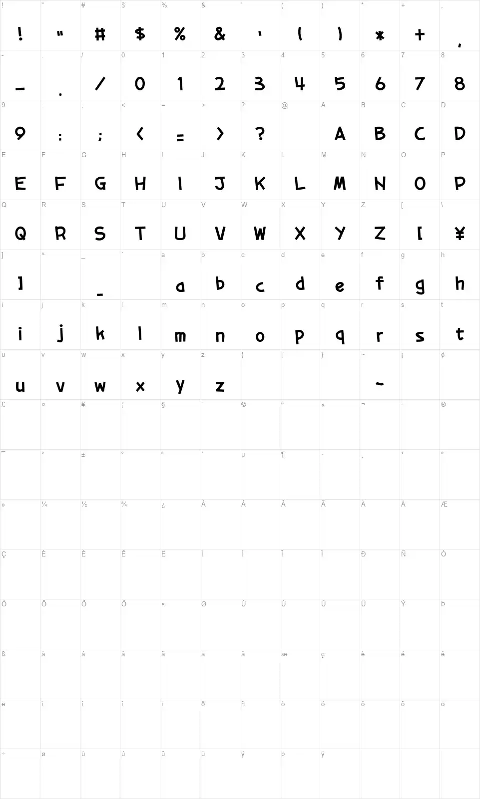 01 Tama + Cube vol.2font character map