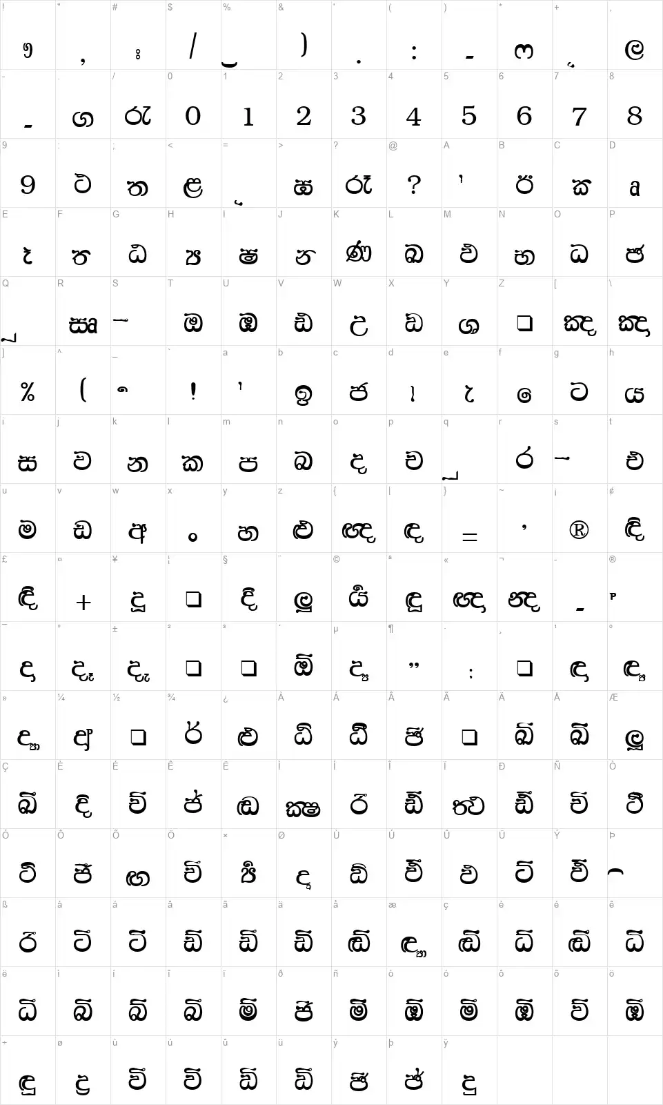 AA-Hansikafont character map