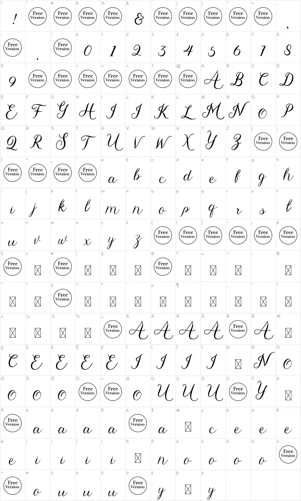 Abilanefont character map