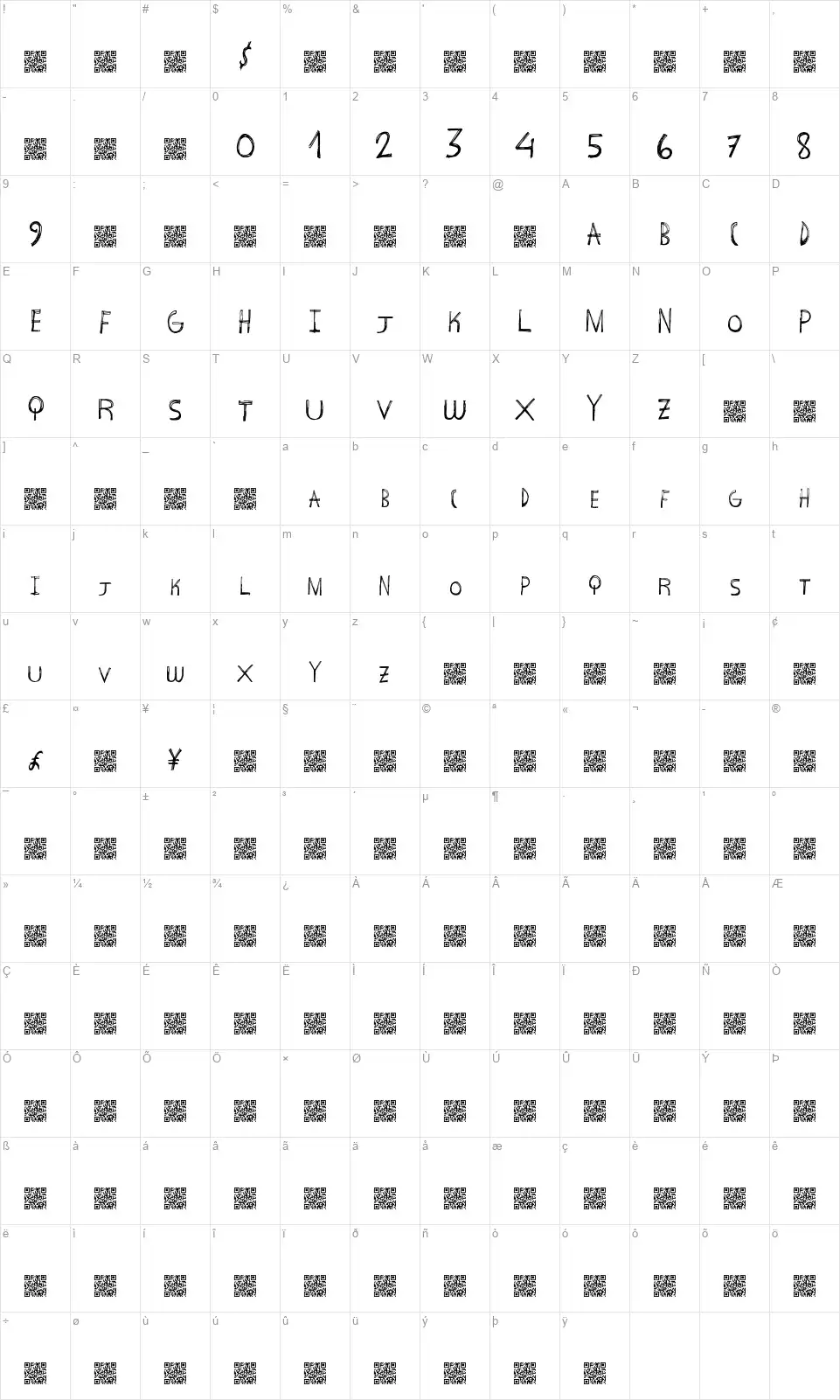 Above Groundfont character map