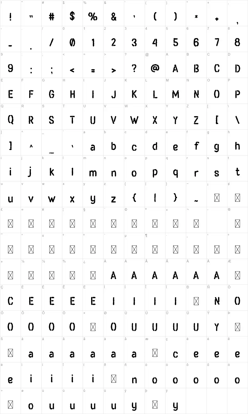 Adamsfont character map