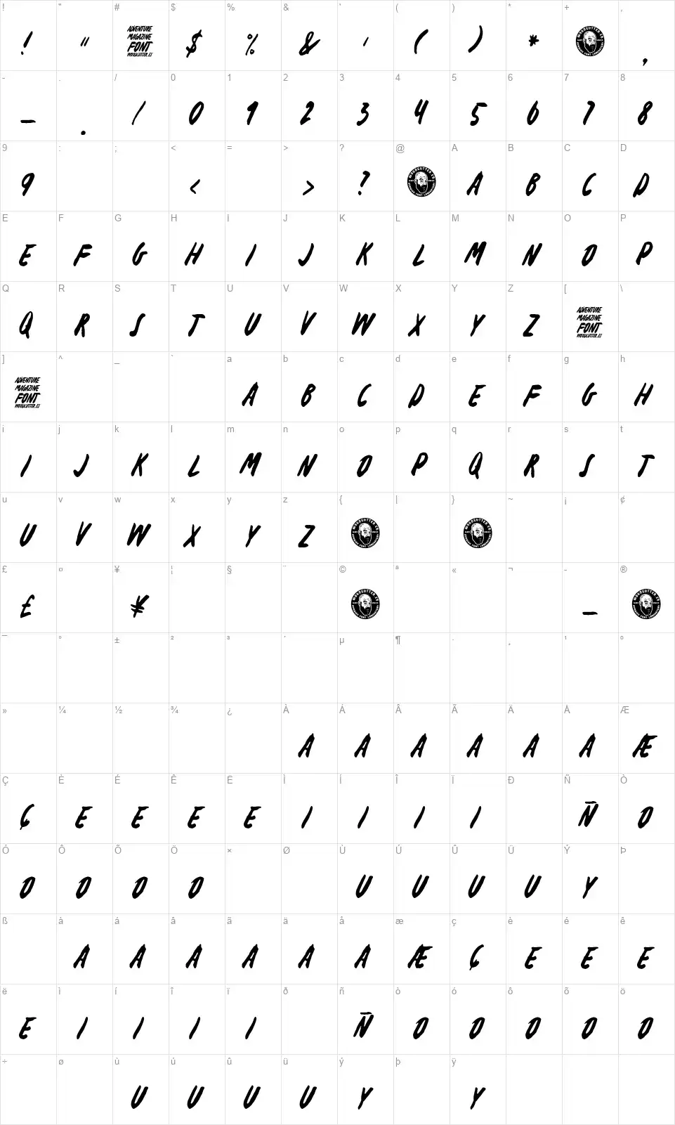 Adventure Magazinefont character map