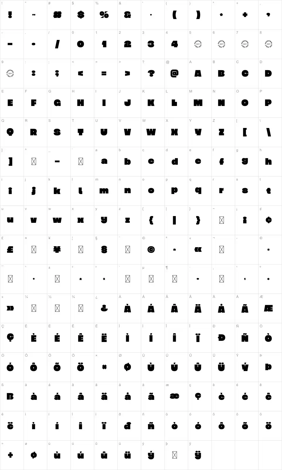 Aigon Mapa de caracteres Aigonfont character map