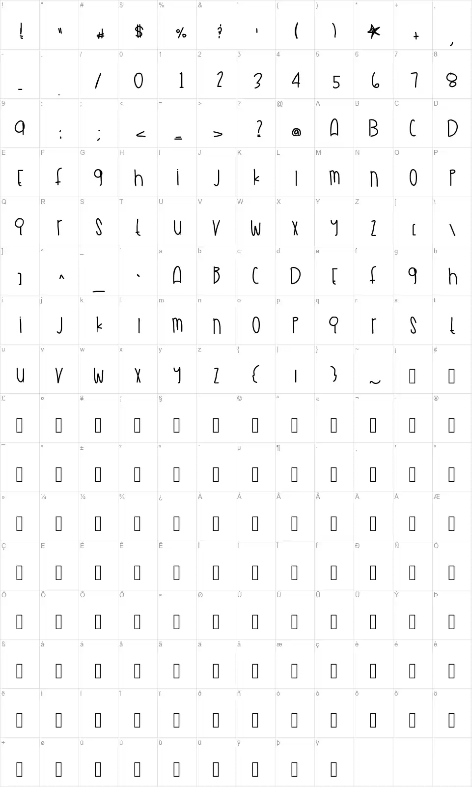 Air Max 90font character map