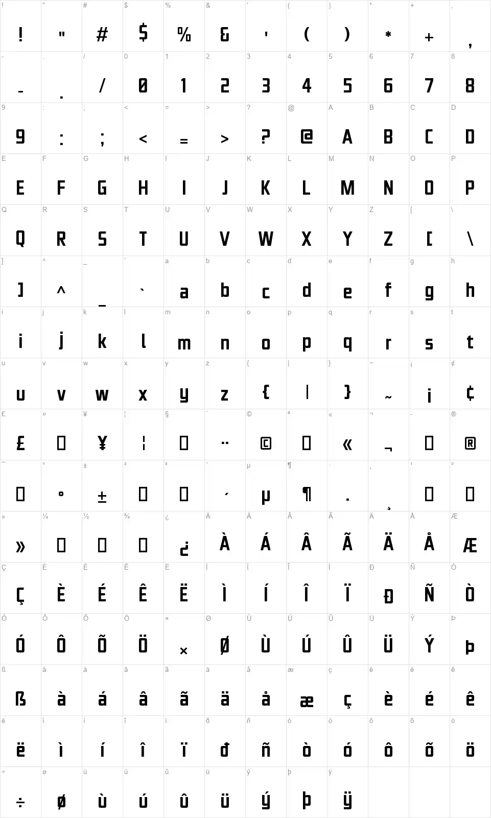 Aire Exteriorfont character map
