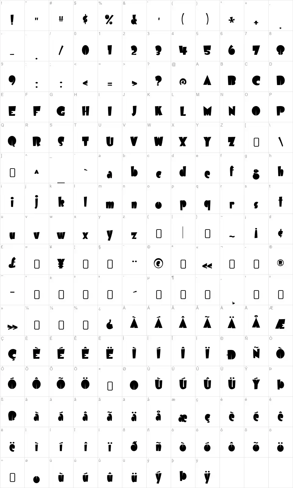 Airmole-Regularfont character map
