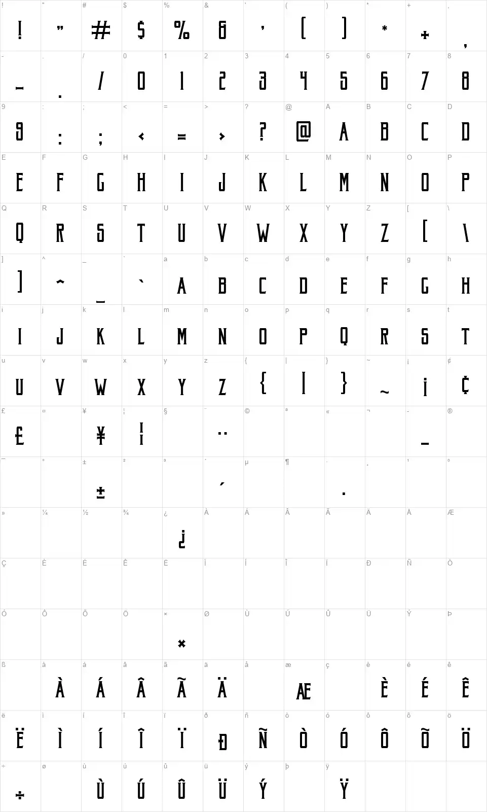 Akura Popofont character map