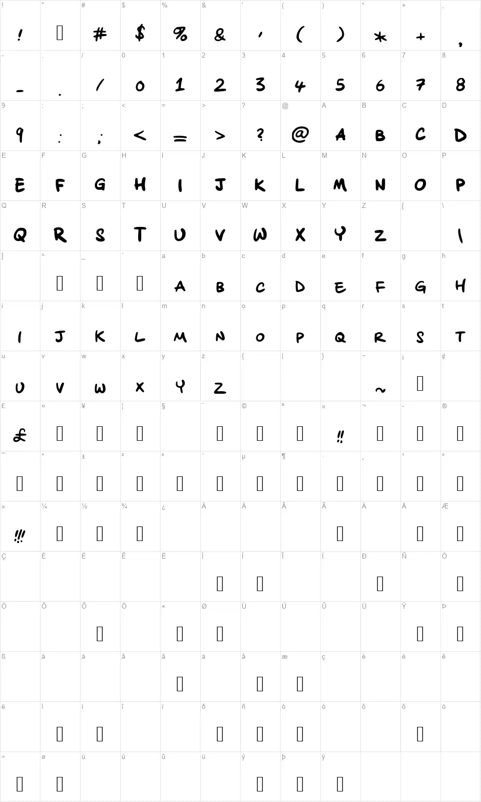 Alex Boldfont character map