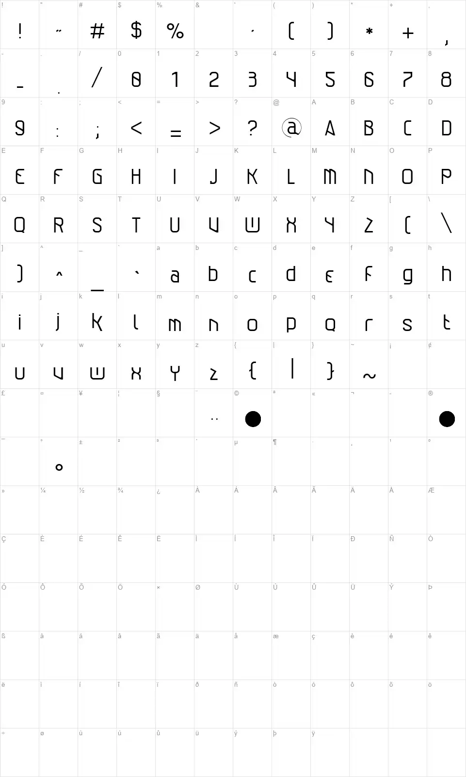 Alex In DRfont character map
