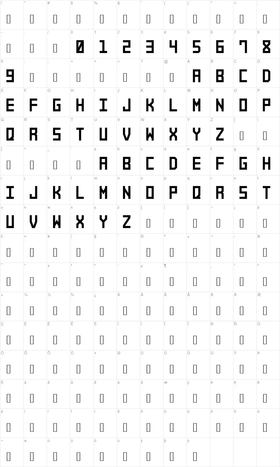Alforimfont character map