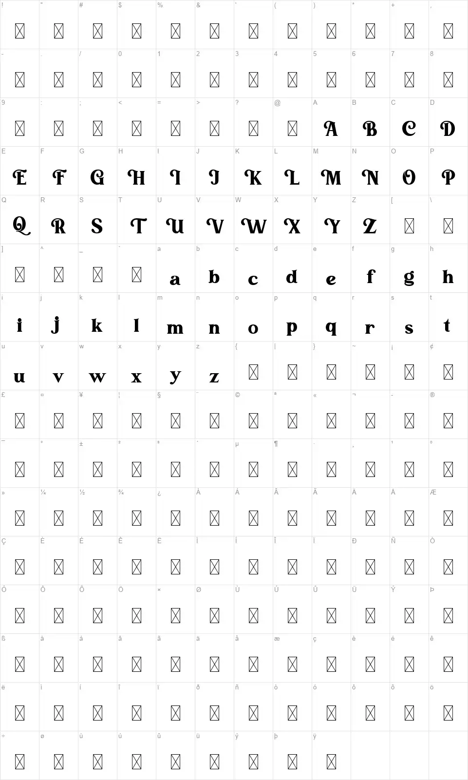 Alstoriafont character map