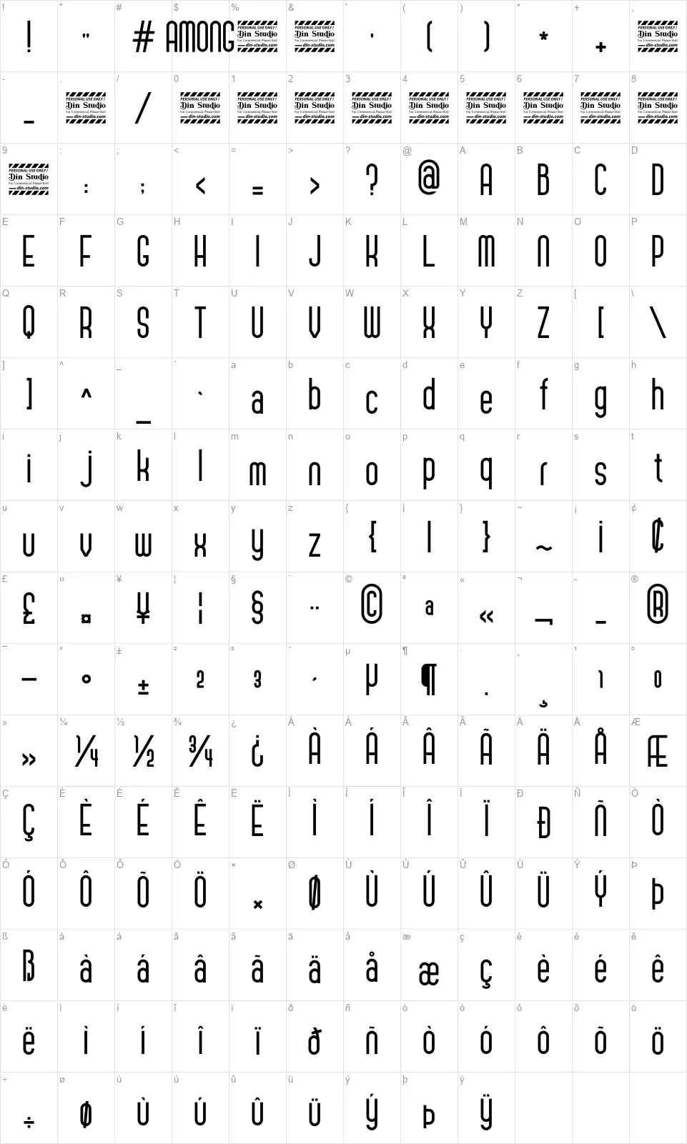 Amongfont character map