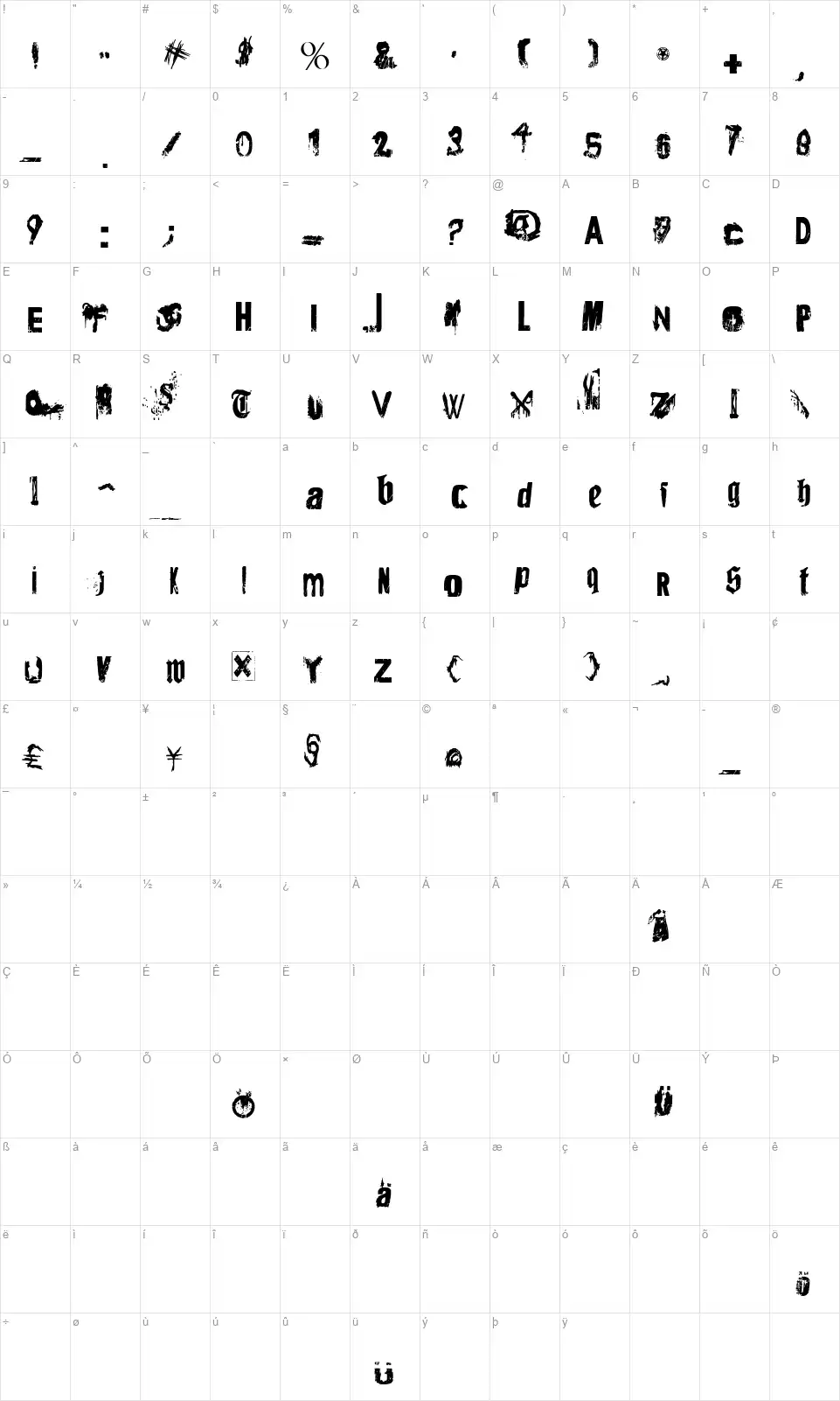 Angsterdamnfont character map