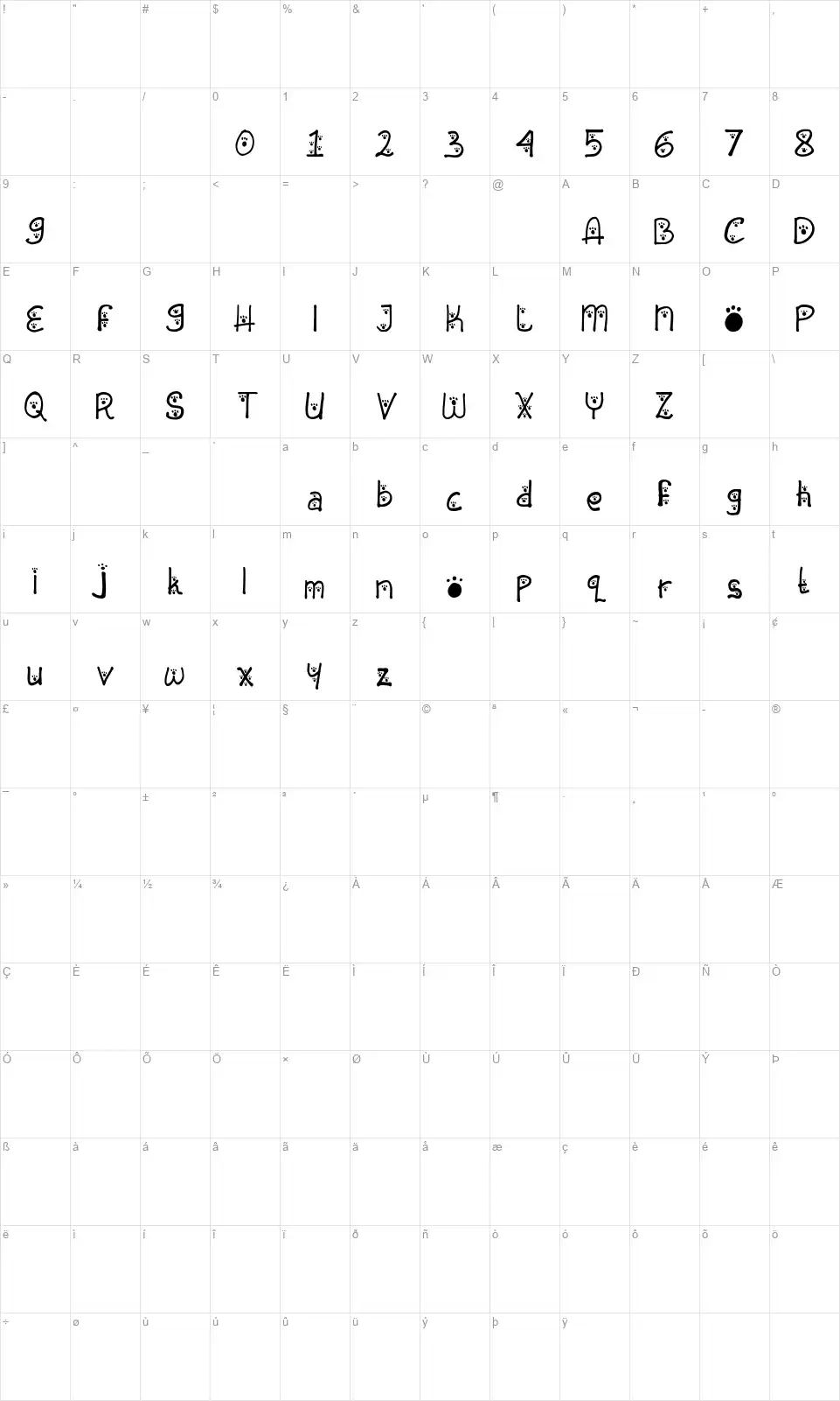 Animal Instingfont character map