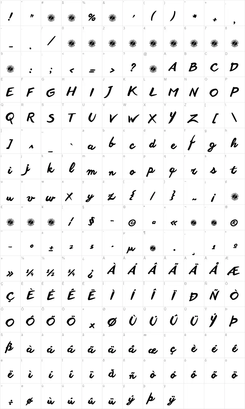 Another Shabbyfont character map