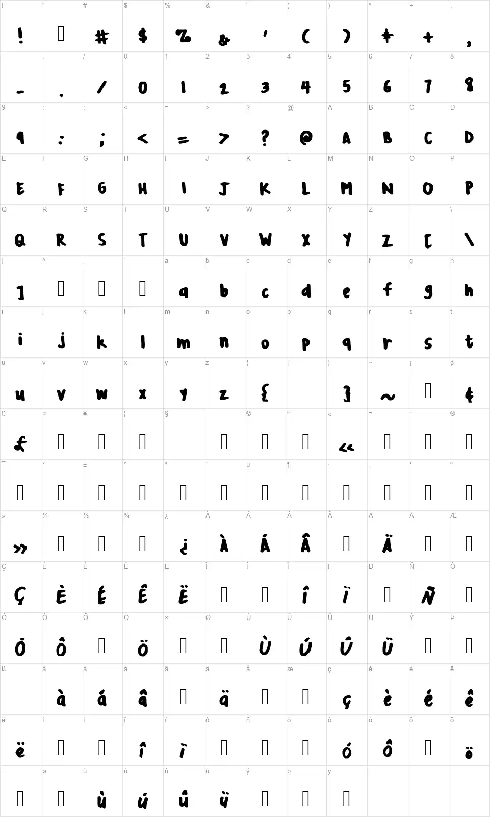 Apollos Mumfont character map