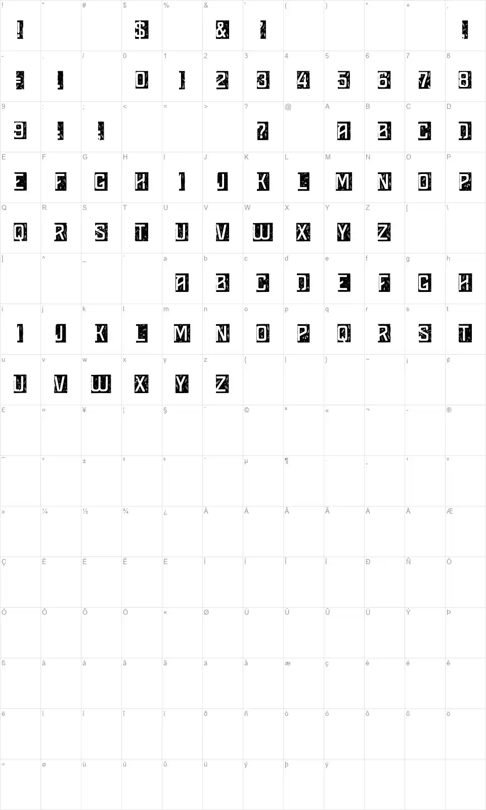 Arboret MS&Jfont character map