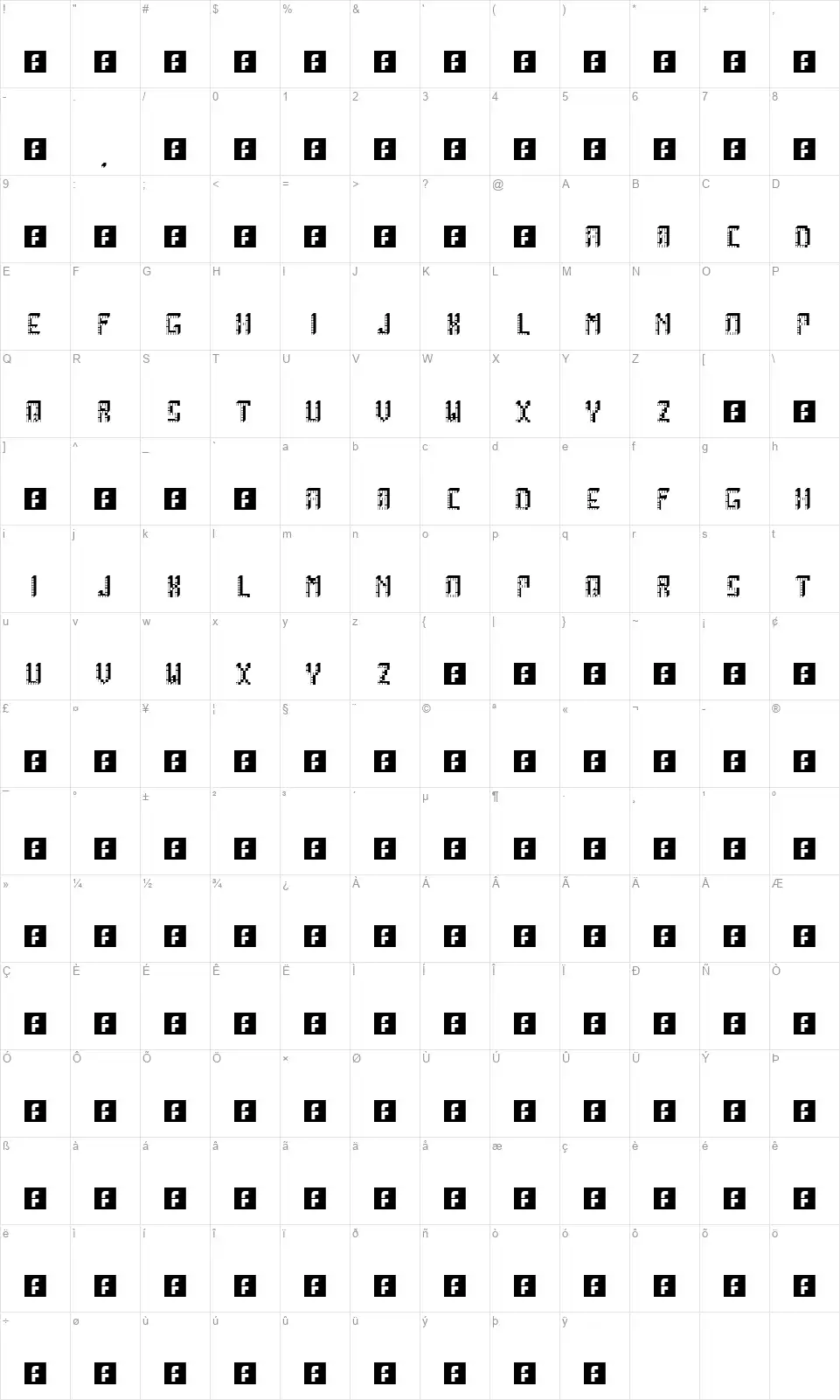 Arcade Boxesfont character map