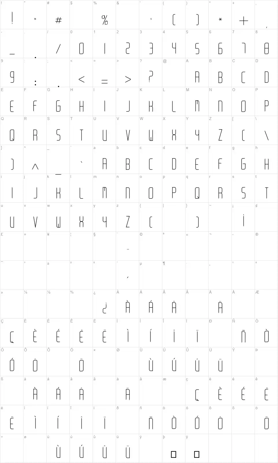 Arkadiafont character map