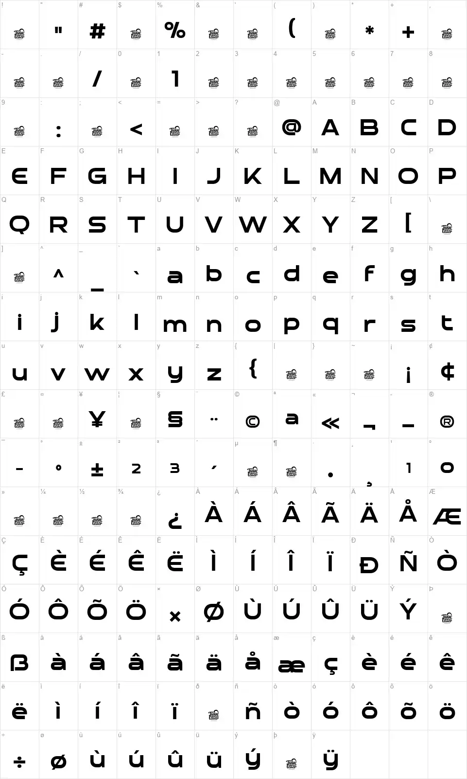 Artonexfont character map