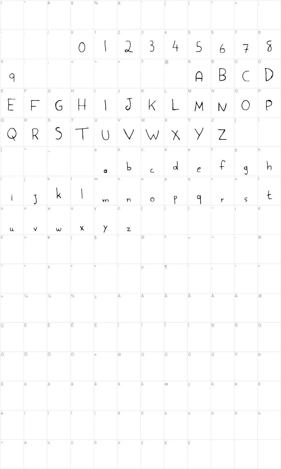 Aspargofont character map