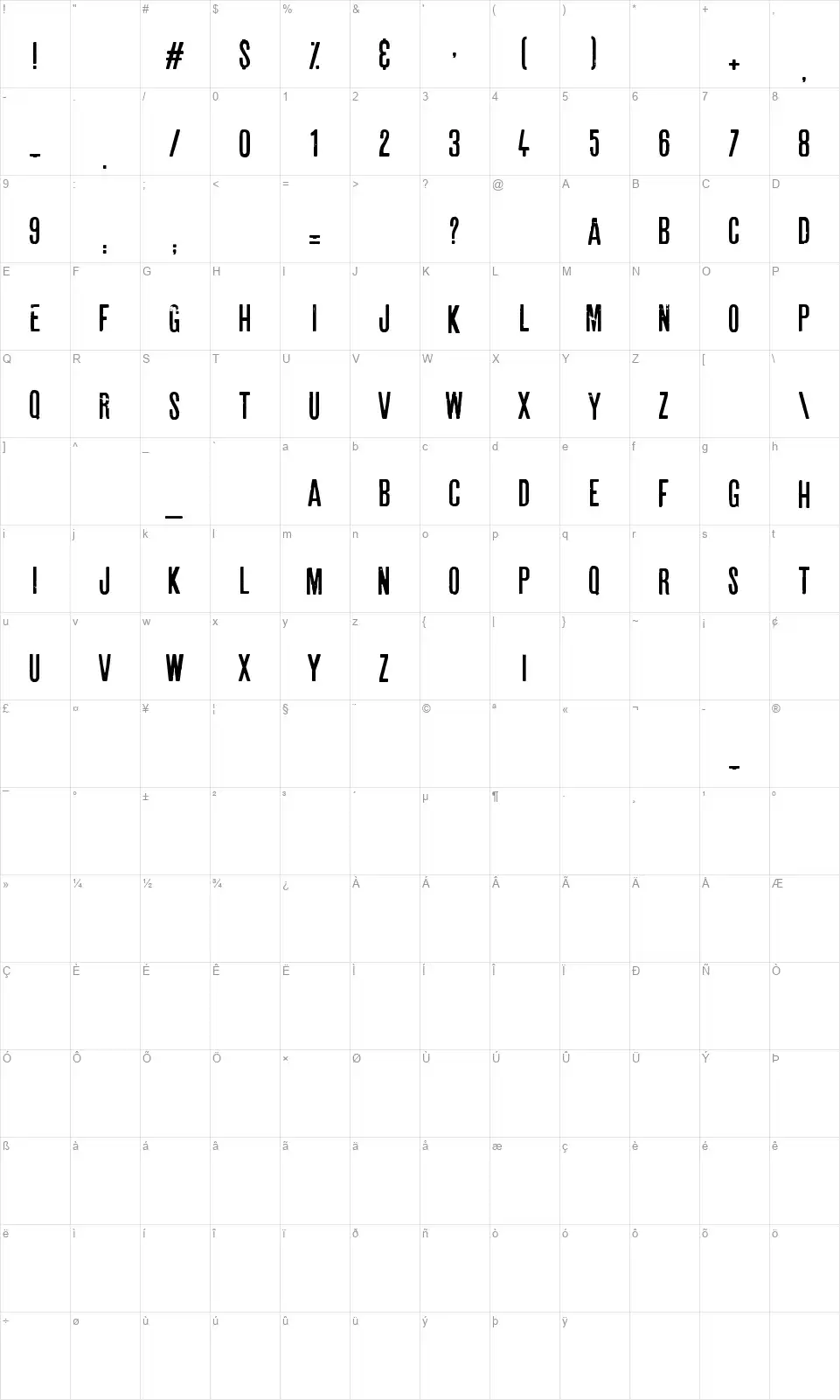Astounding newsfont character map
