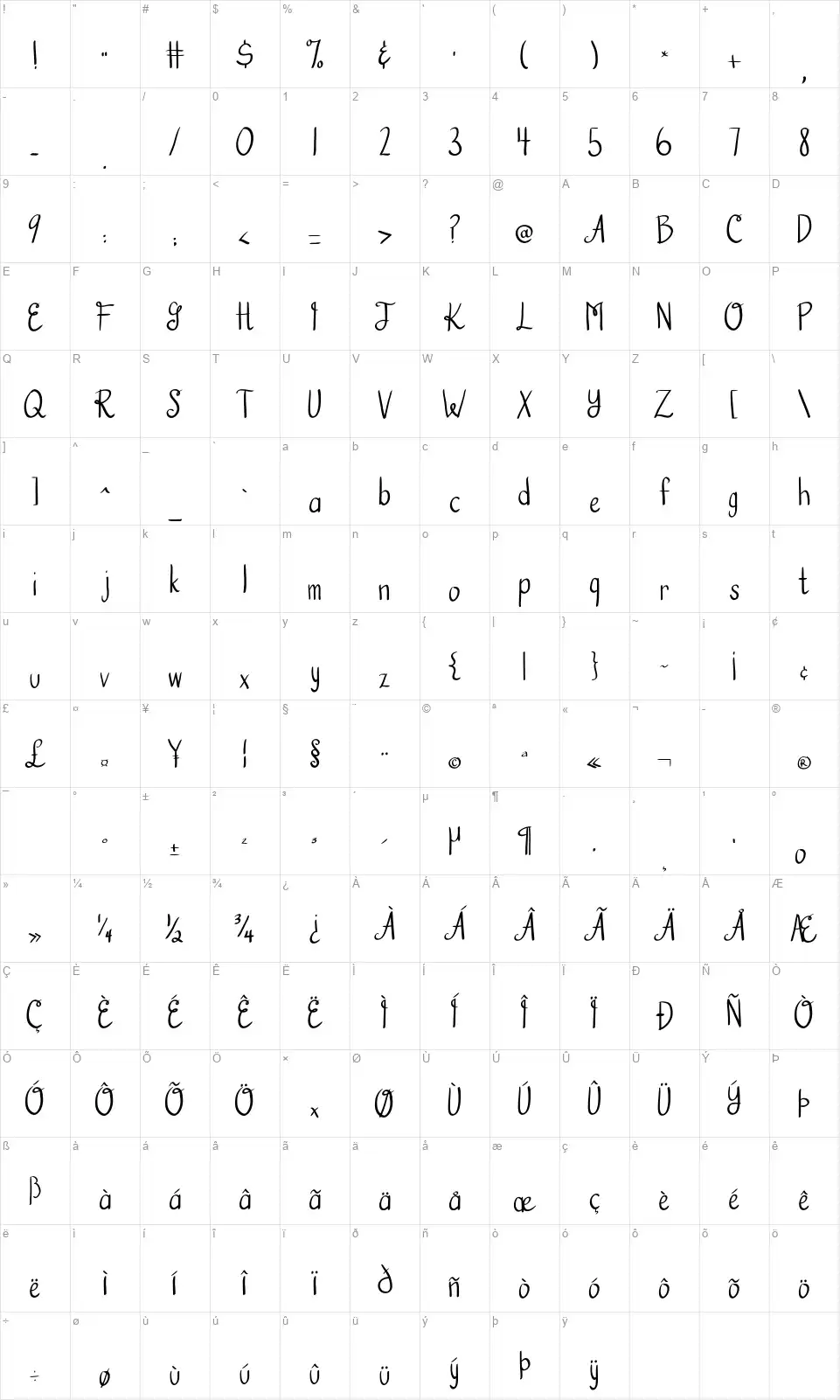Austie Bost Hooked on a Feelingfont character map