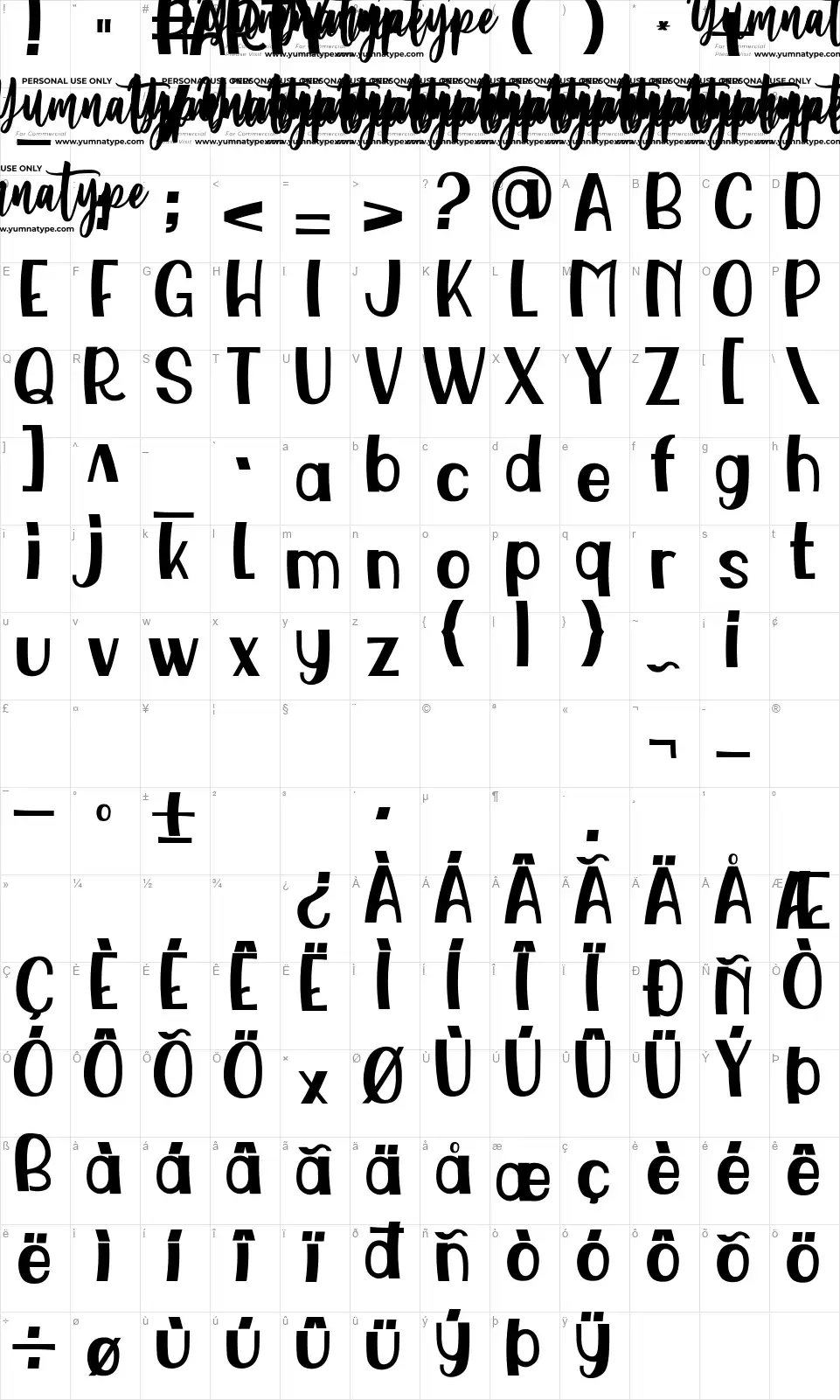 Awesome Party Displayfont character map