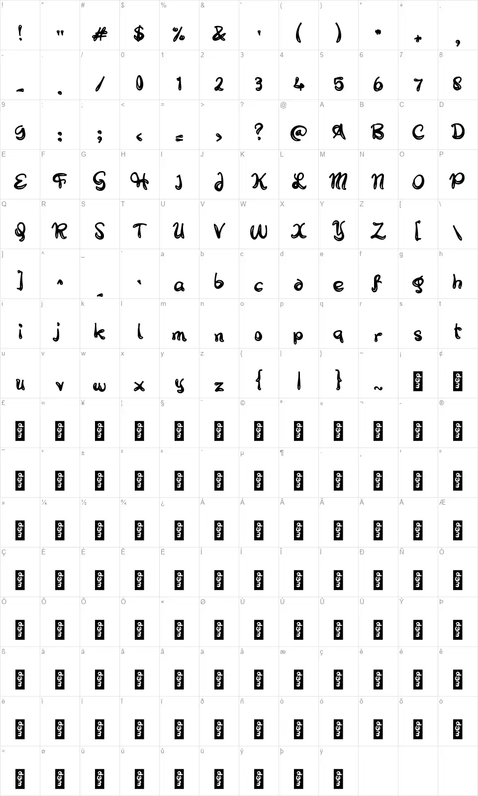 b Bungakufont character map