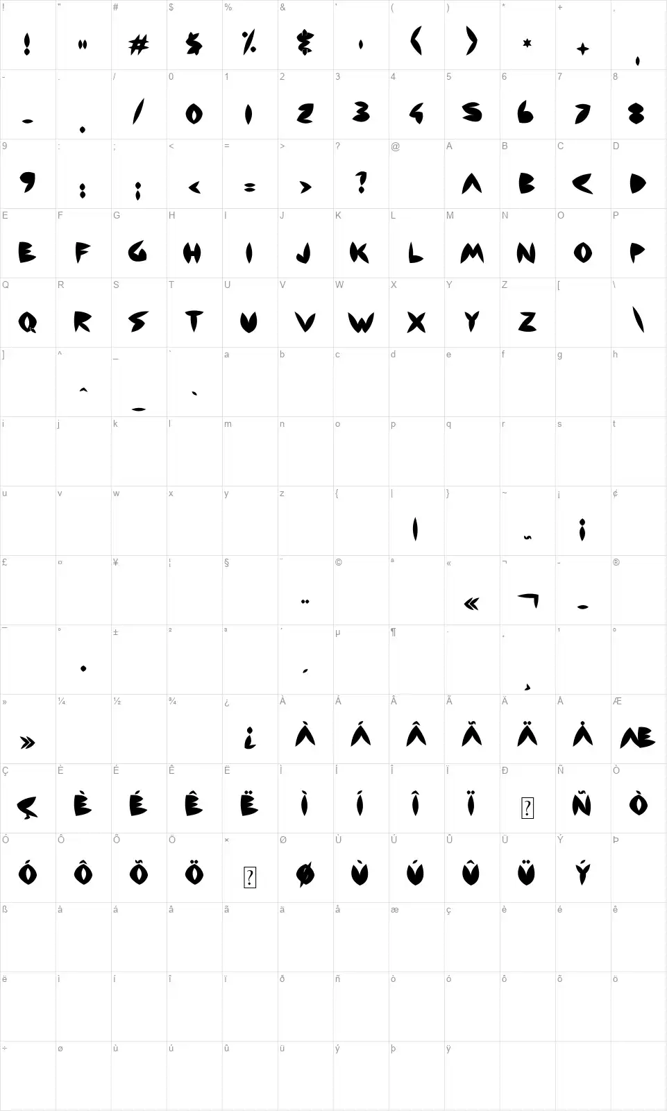 Backside Airfont character map