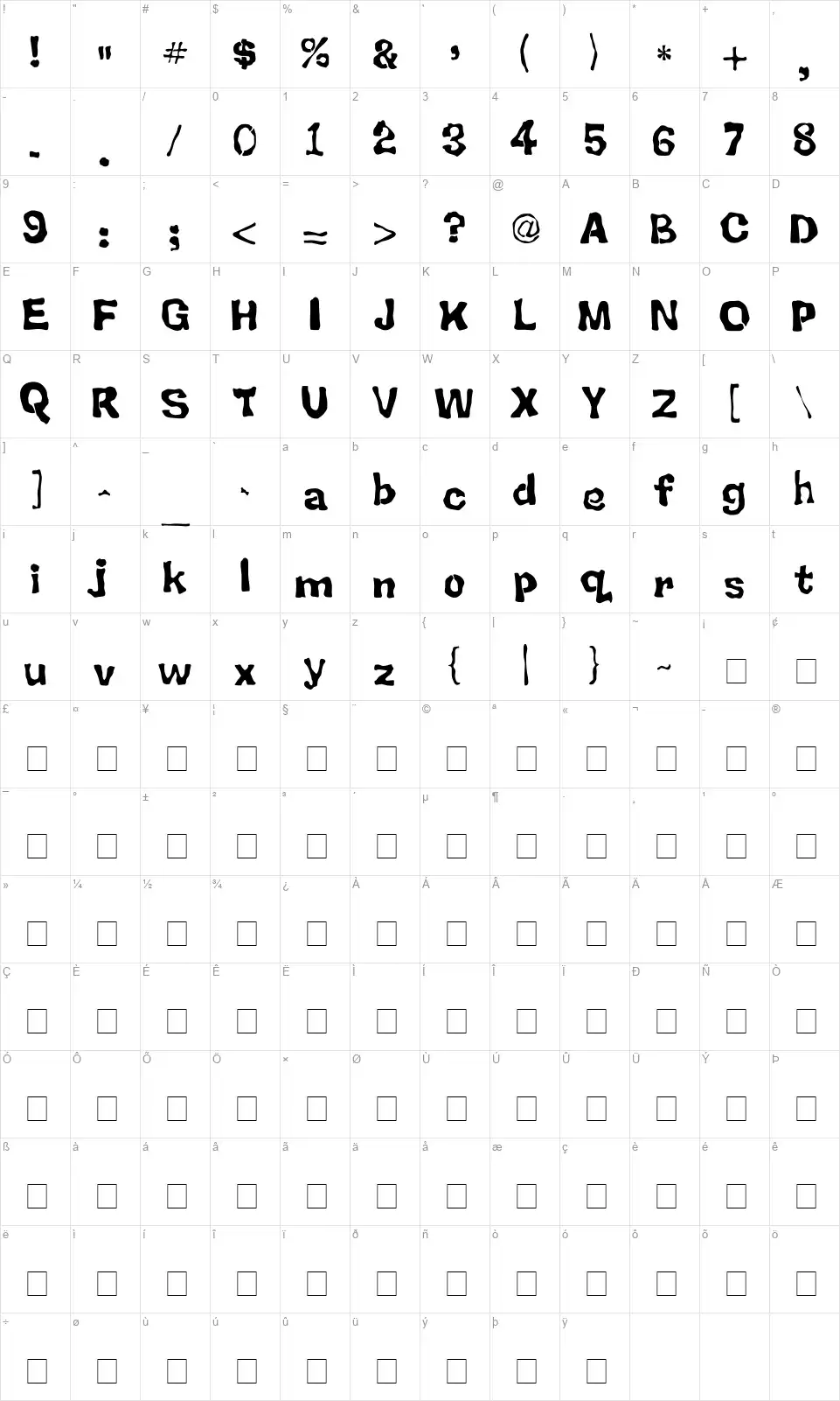 BackSplatterfont character map