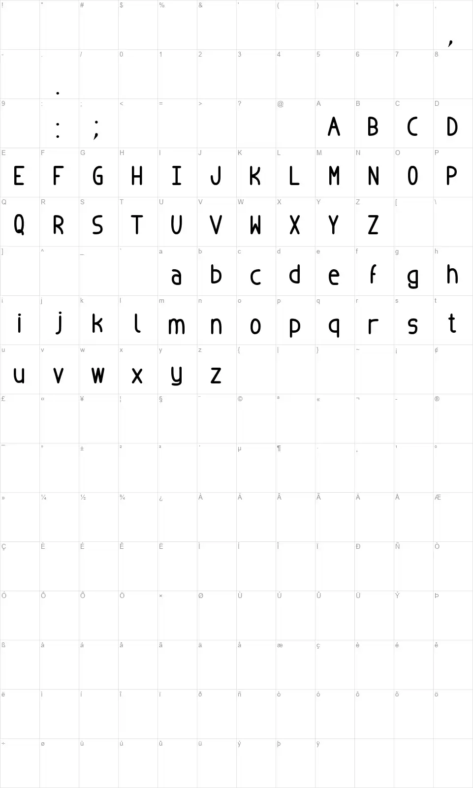 Badopus TFBfont character map