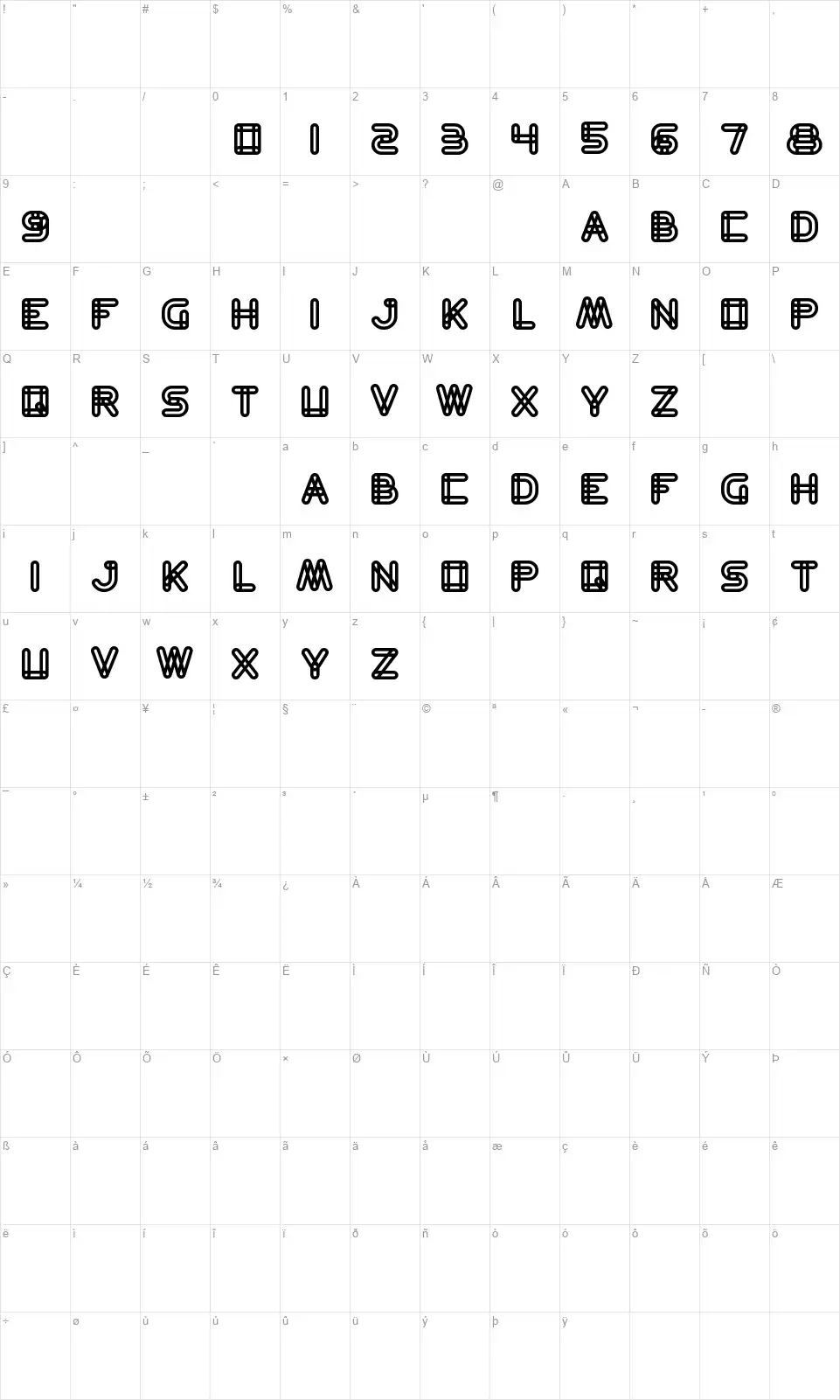 Bamboo shootfont character map