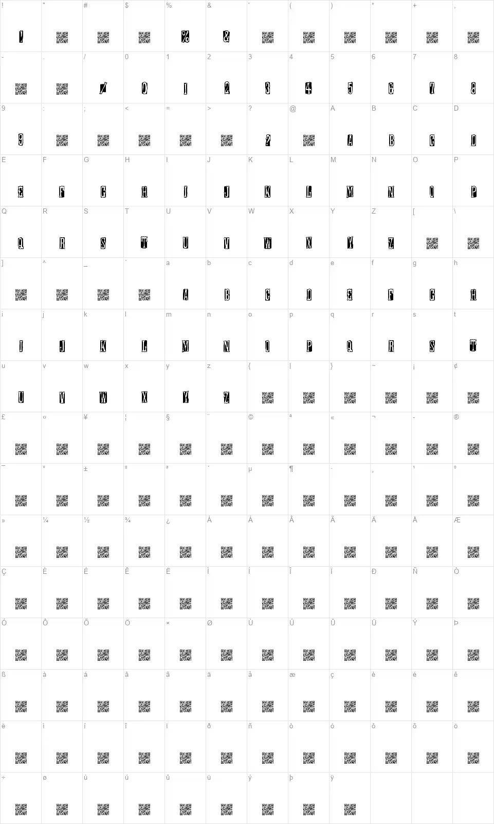 Band Standfont character map