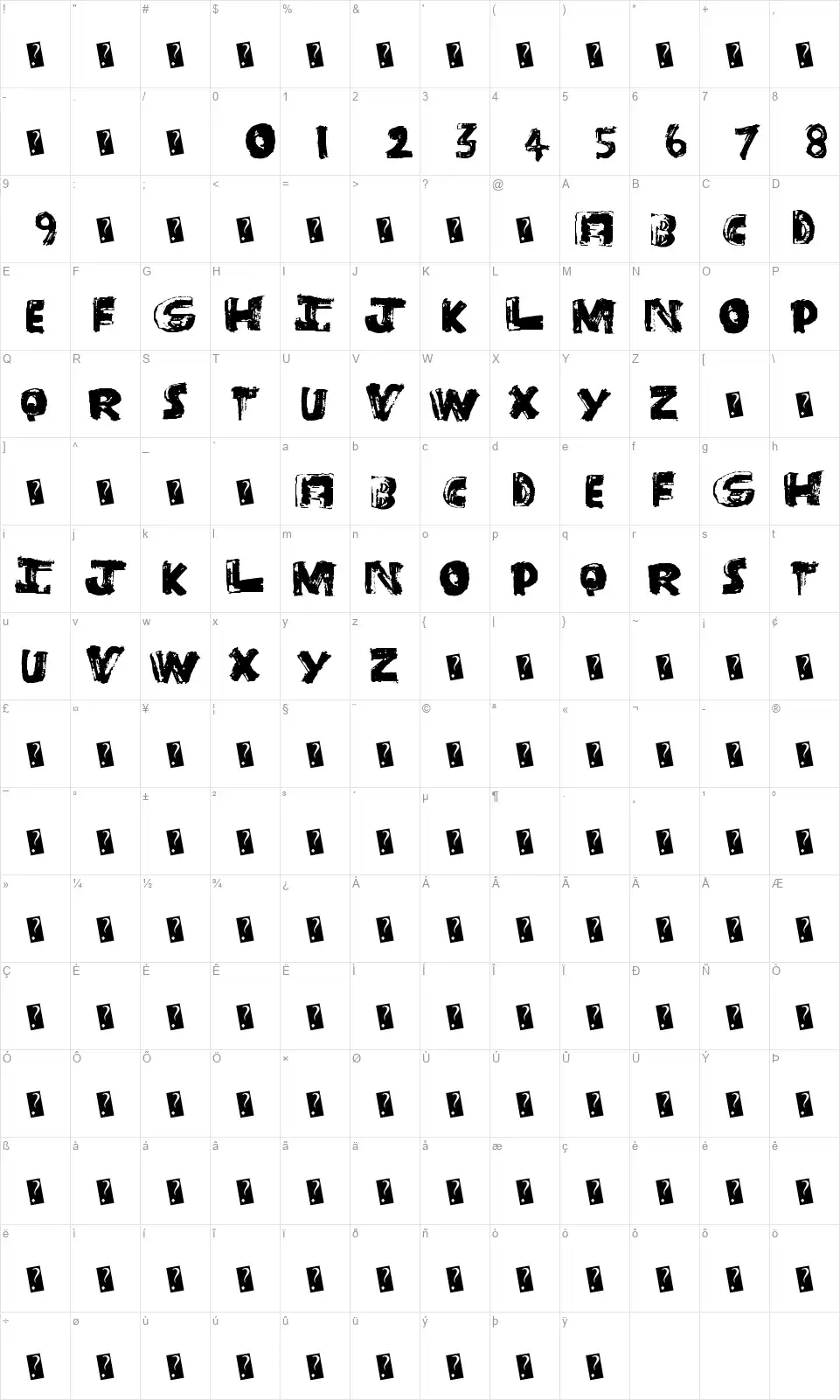 BangTimefont character map