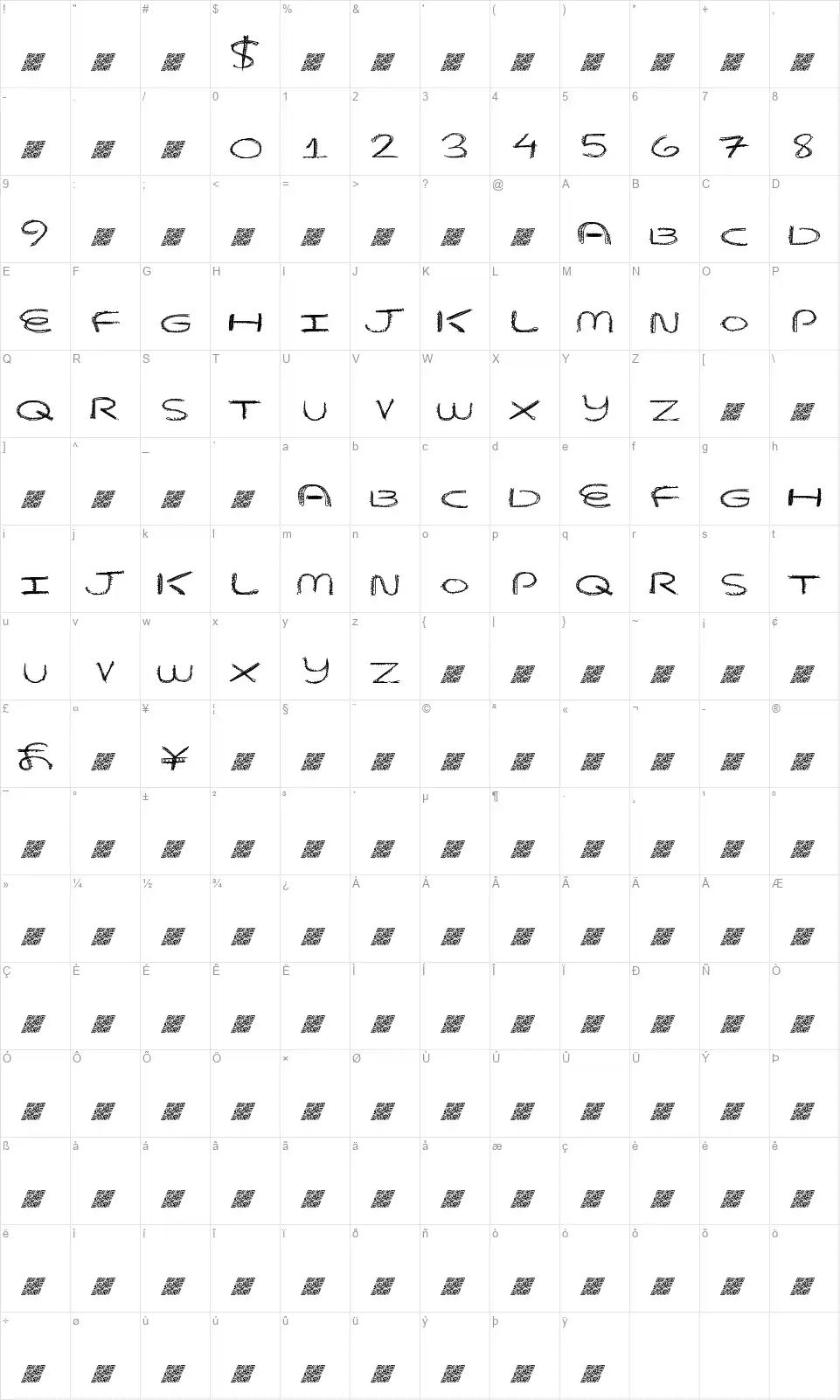 Beaver Scratchesfont character map