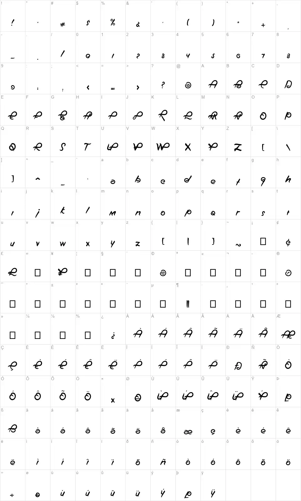 Bee Longfont character map
