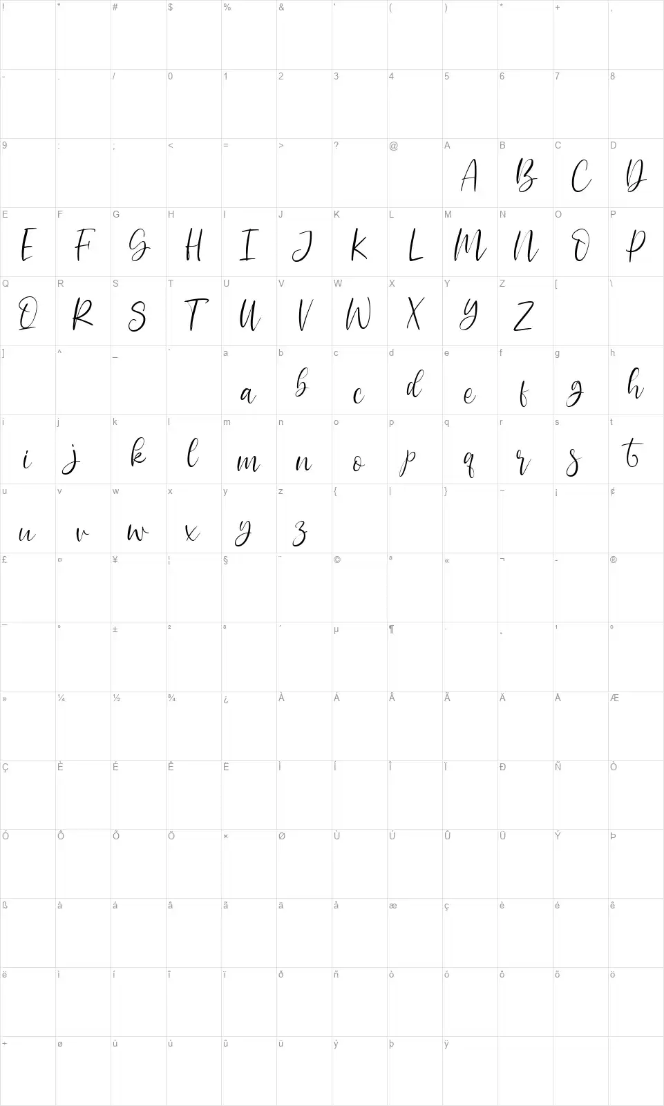 Bella Rosemaryfont character map
