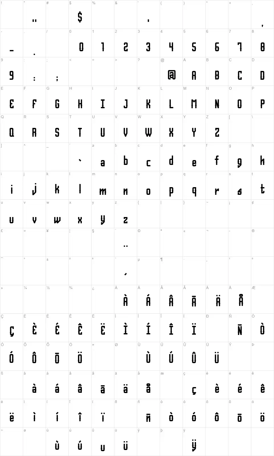 Belvisfont character map