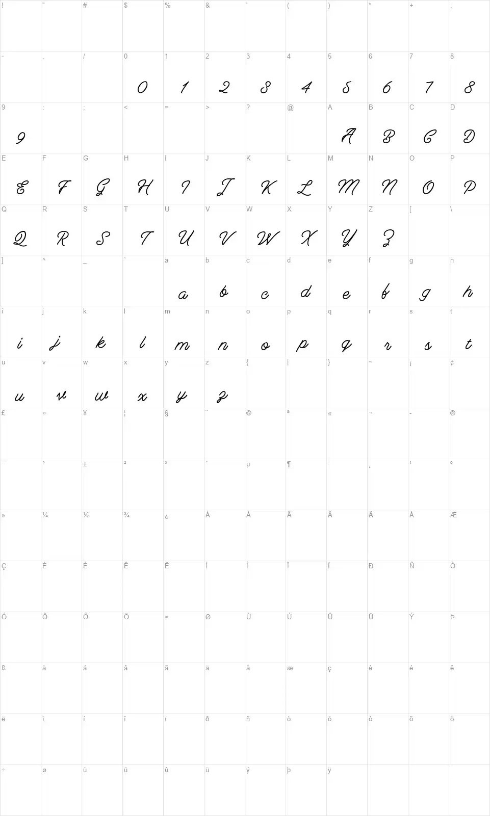 Berliana Monolinefont character map