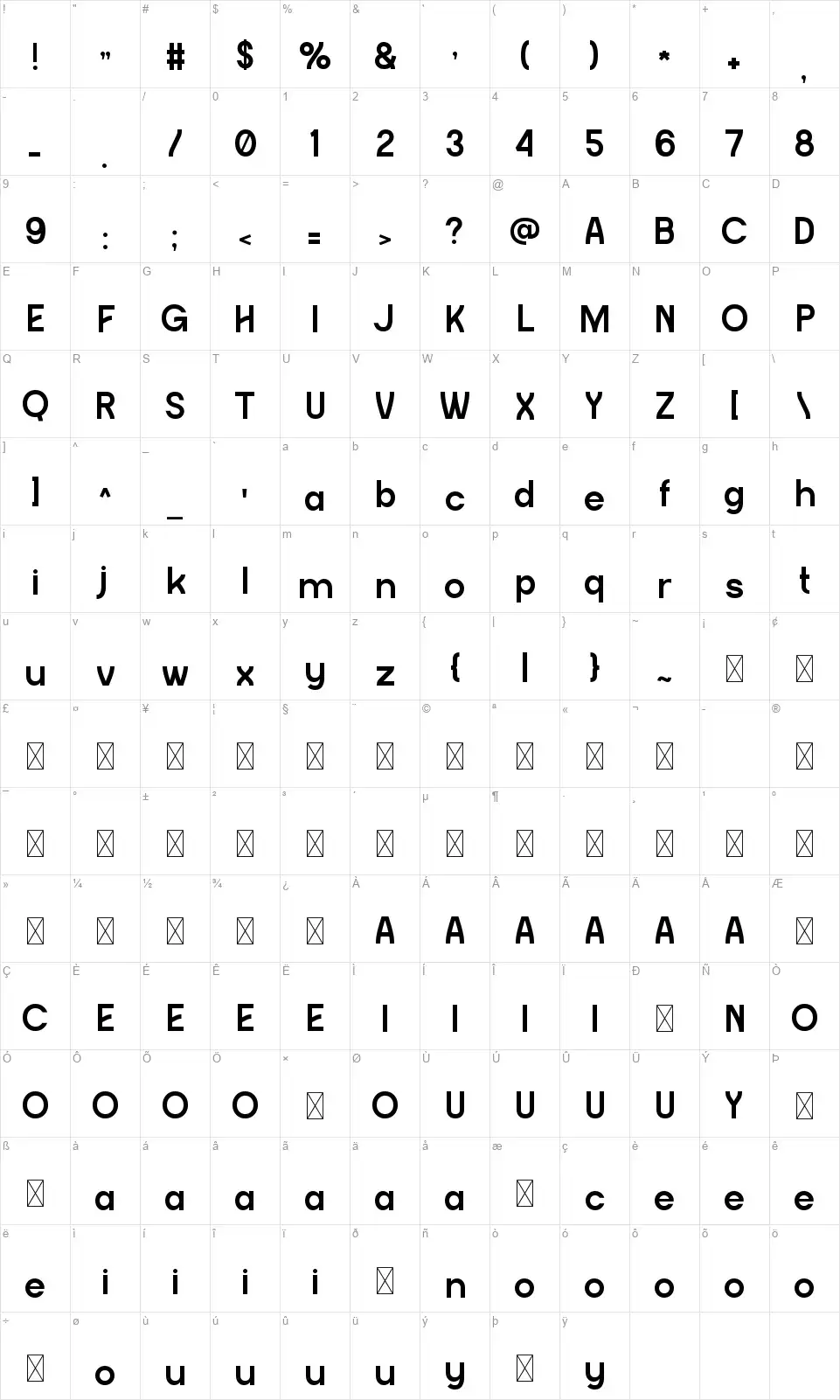 Bernadafont character map