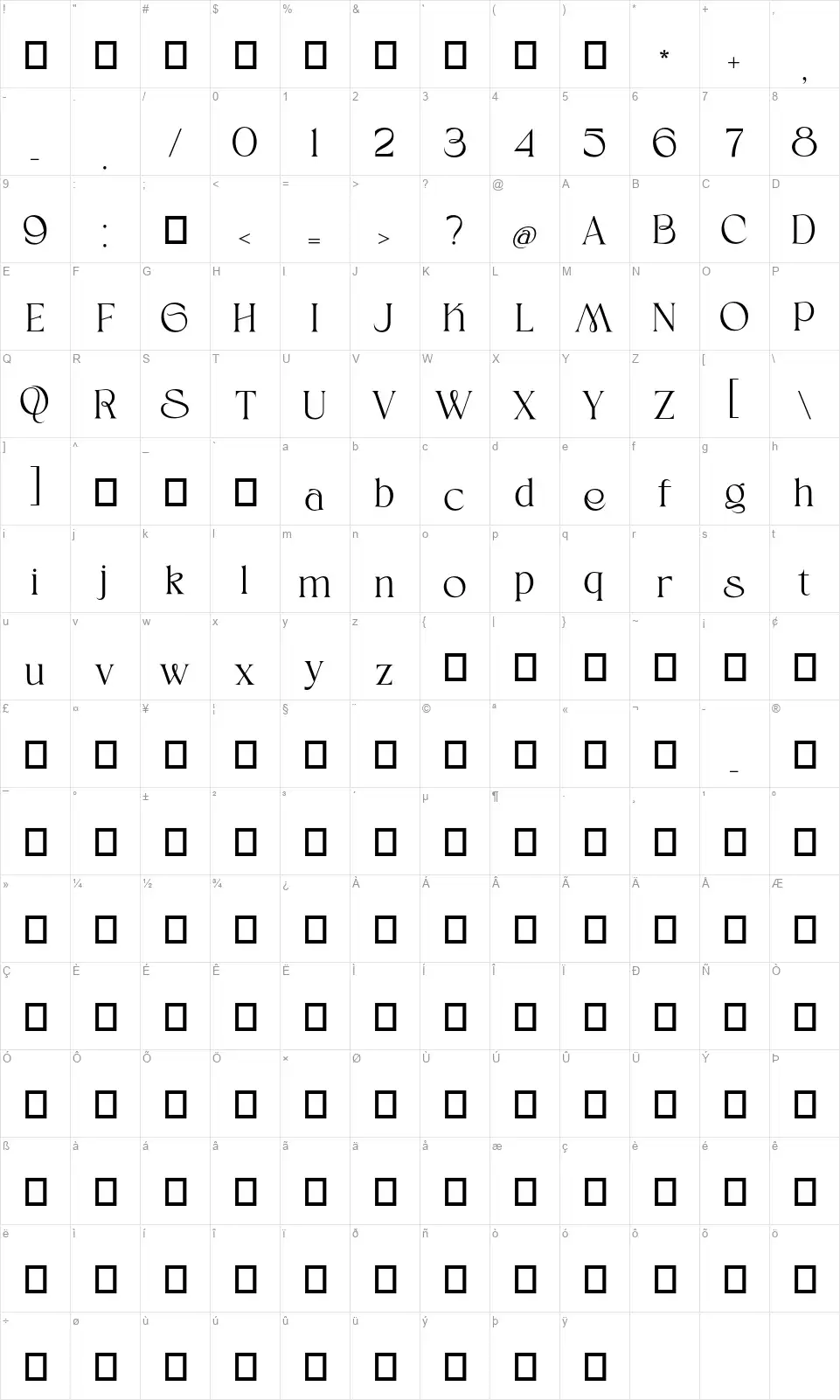 Beyline Mapa de caracteres Beylinefont character map