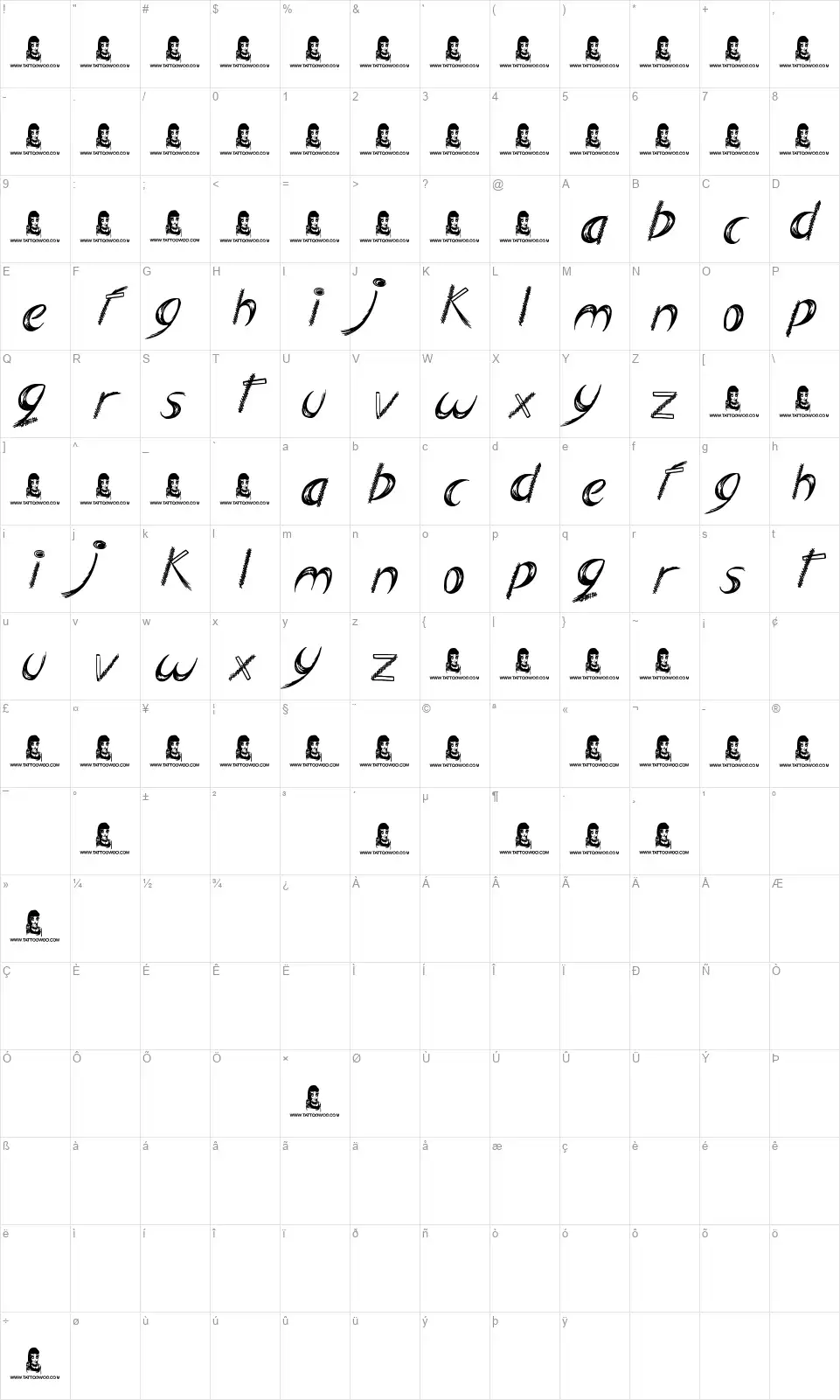 Big Easyfont character map