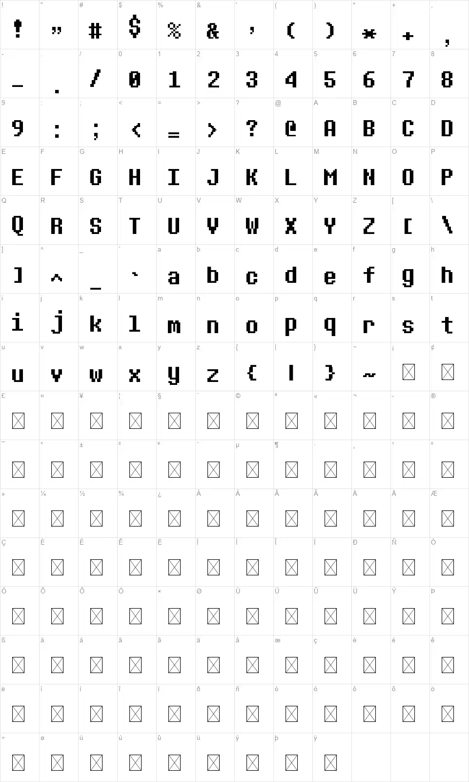 Big Shotfont character map