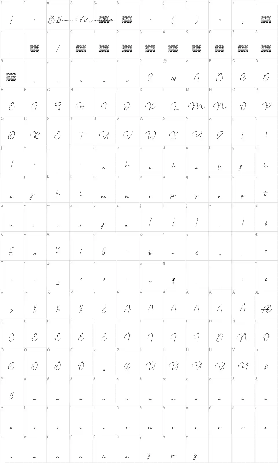 Billion Miraclesfont character map