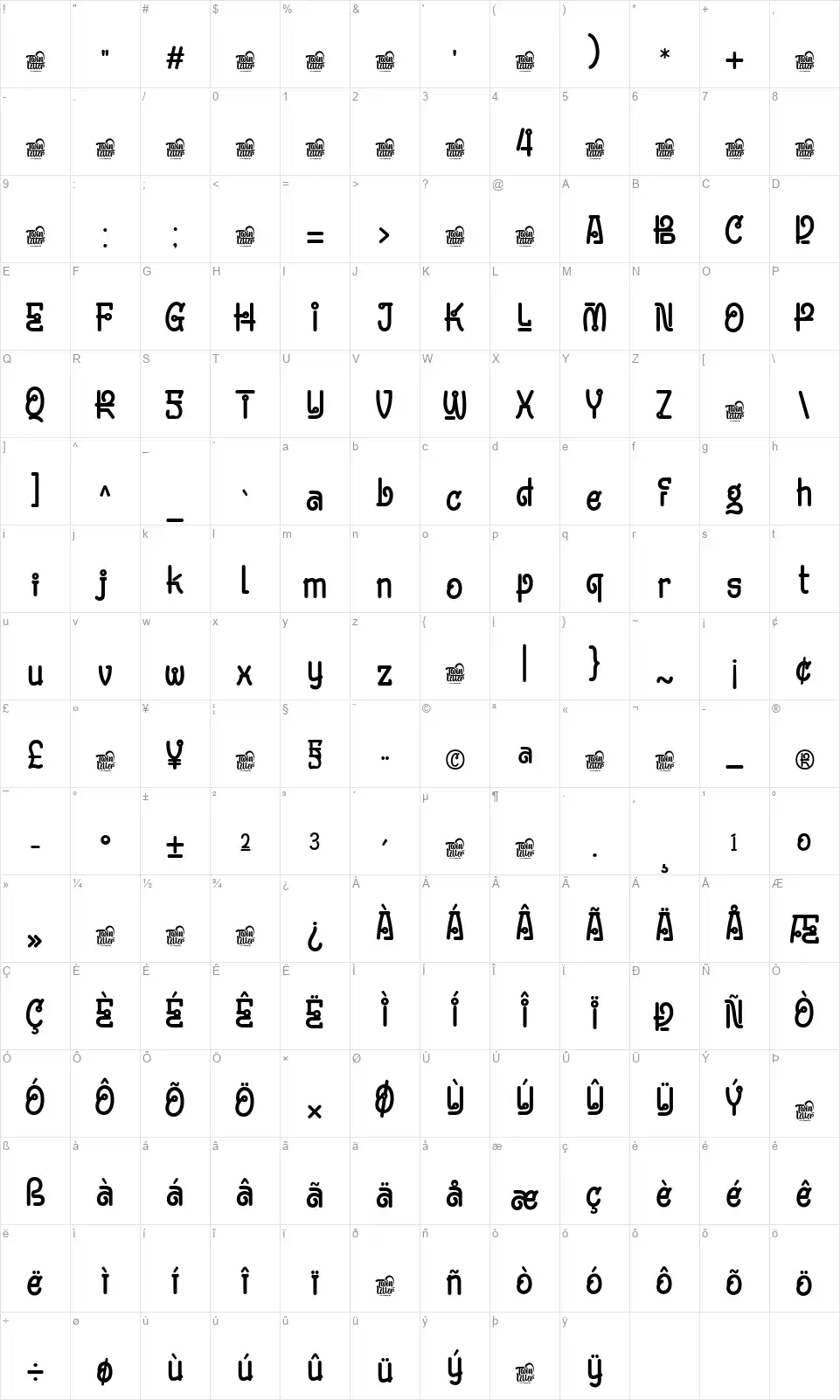 Bimoenfont character map