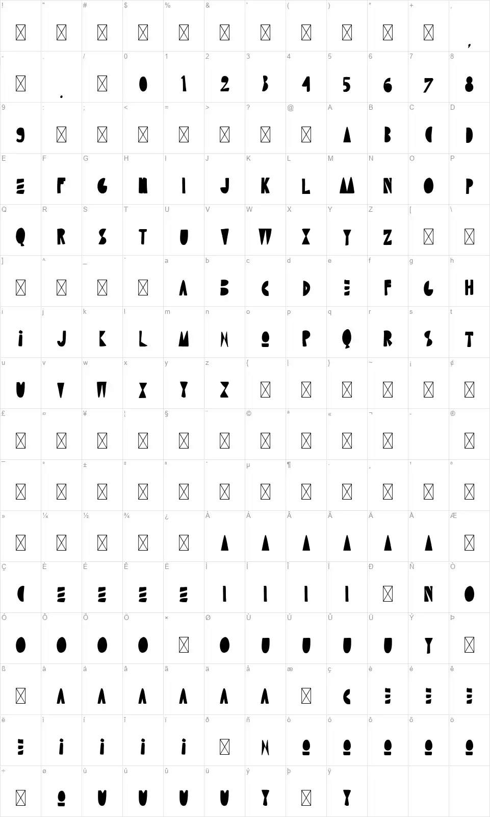 Bioli Bouncesfont character map