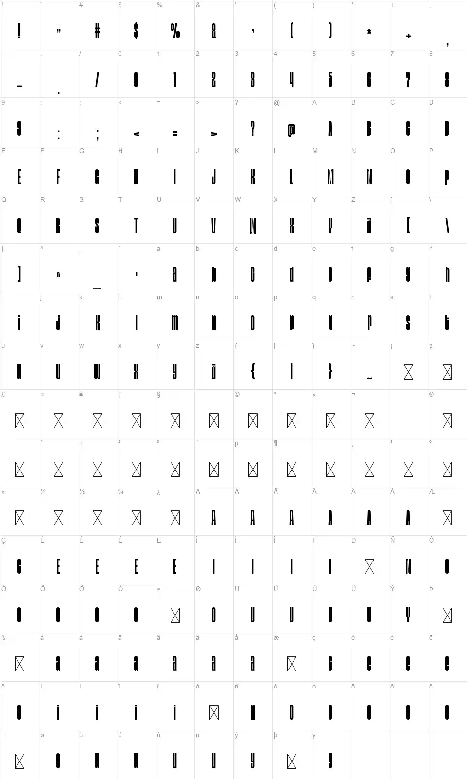BISTONfont character map
