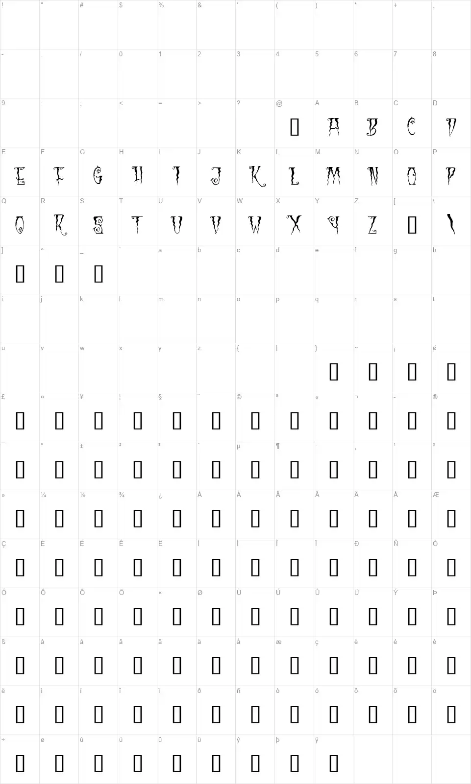 Black Cowfont character map