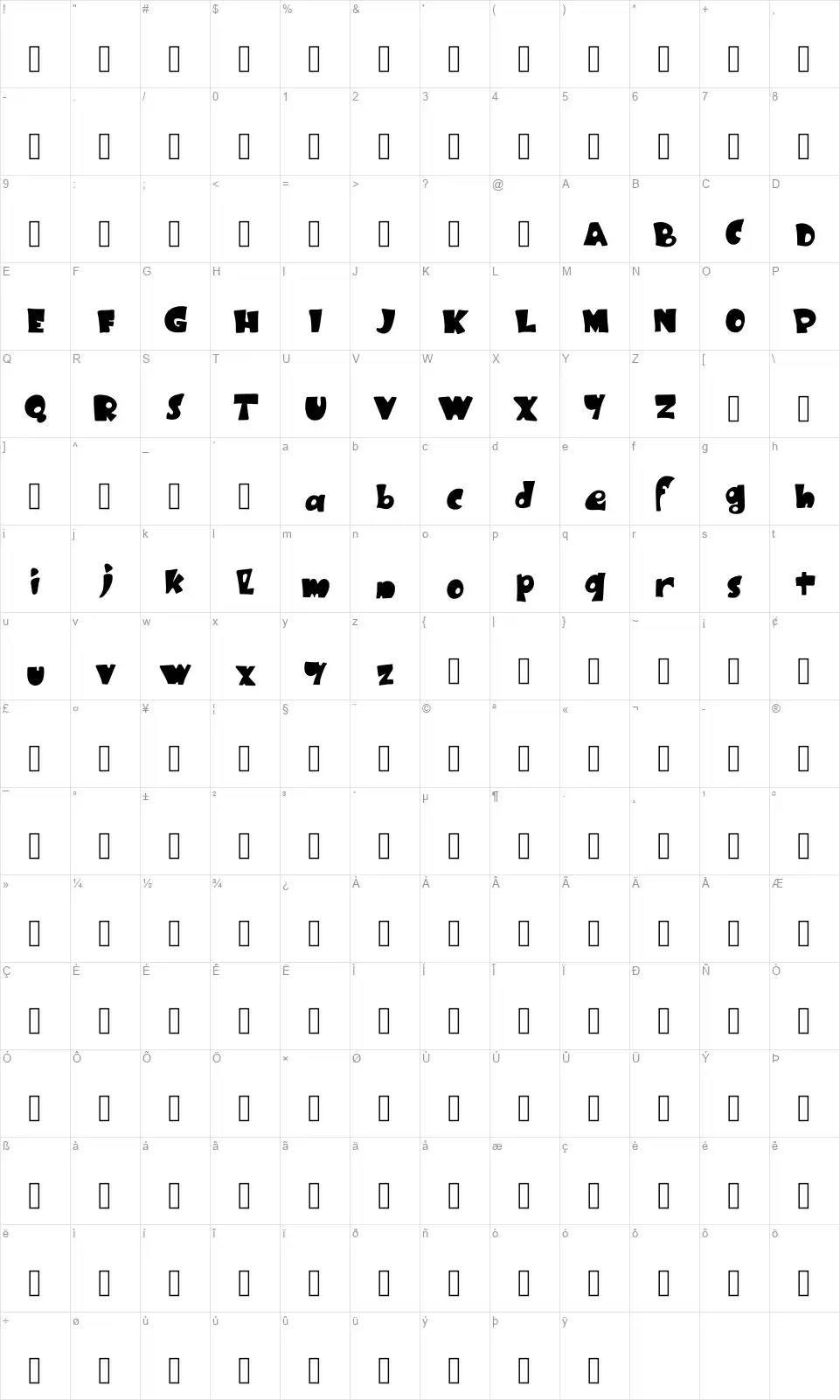 Black Rubyfont character map
